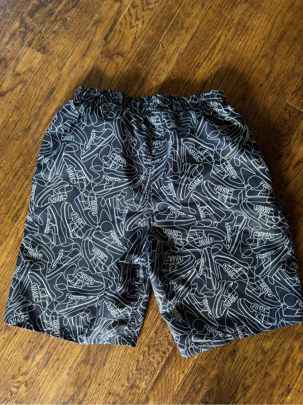 Kids Nike Black Shoe-Print Swim Shorts